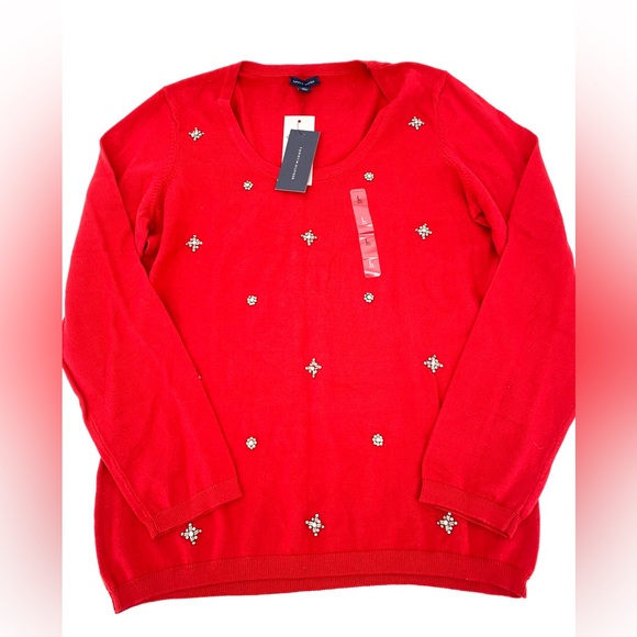 Tommy Hilfiger Sweaters - Tommy Hilfiger Red Studded Beaded Flowers Sweaters Size Large